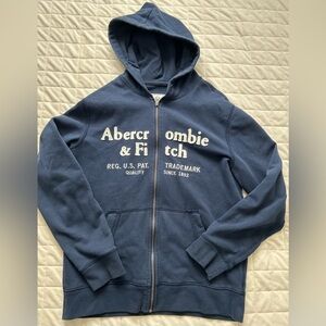 Abercrombie & Fitch Mens Full Zip Embroidered Logo Navy Soft Fleece Hoodie Small